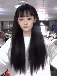 Synthetic Natural Straight Hair Wigs with Bangs Long Brown Black Ombre Hair Wigs for Women 黑色长直假发 Rambut Palsu Panjang