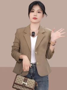 Elegant Short Tailored Jacket Womens Spring Autumn Thin New Fashion Korean Style Slim Fit Small Western Clothes Top