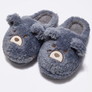 Cute Cotton Slippers with Heel for Women Indoor Home Use Thick Bottom Anti-Slip Winter Warm Furry Moon Shoe Rubber Foam Sole