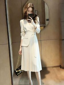 SHANGSHA | Unique Elegant Autumn Wear White Dress