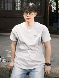 Grey Heavyweight 290G Mens Short Sleeve T-Shirt Loose Oversize Casual Summer Fashion High Street Small Collar Top