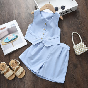 Menoea Summer New Suit Wedding Children's Clothing: Korean Version Sleeveless Single Button Top & Two-Piece Set