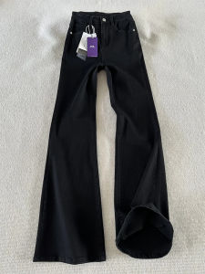 Black Leaf Blade Jeans Mens Style 2025 New Summer Thin American High Street Straight Leg Micro Flare Pants Cotton Polyester Blend