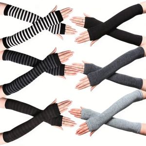 1/3pairs Long Fingerless Gloves Soft Stretchy Warm Arm Warmers with Thumb Holesind Windproof Elastic Outdoor Sport Arm Warmer