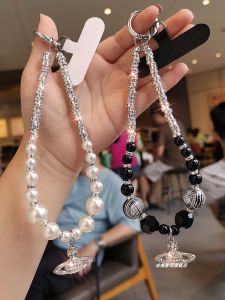 โซ่โทรศัพท์มือถือแบบมีลูกปัดประดับเพชรเทียม สร้อยข้อมือทำมือ โซ่สั้น จี้ระดับไฮเอนด์ เปลือกโทรศัพท์มือถือ กล้องccd อุปกรณ์เสริมโทรศัพท์มือถือสำหรับผู้หญิง