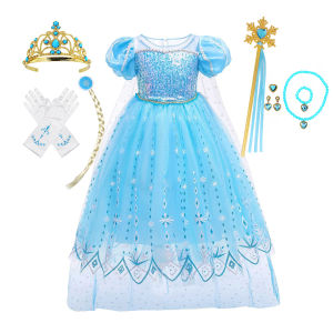 Disney Animated Film Frozen Snow Queen เครื่องแต่งกาย Purim เทศกาล Carnival Princess Elsa Vestidos เครื่องแต่งกายฮาโลวีน Party Ball Gown
