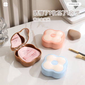 กล่องเก็บแป้งแต่งหน้าแบบพกพาพร้อมกระจกสำหรับเติมเครื่องสำอาง กล่องเก็บผ้าขนหนูสำหรับเครื่องสำอางแบบปิดฝา ป้องกันฝุ่น