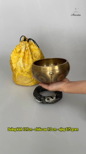 [ Amrita ] Bộ Chuông xoay Nepal Hoa văn Phật Dược Sư 12.7cm - mõ tụng kinh- bộ chuông mõ- CXNP12