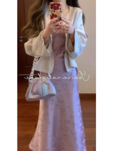 ชุดกี่เพ้าจีนใหม่ ชุดราตรียาว ชุดยาวคลุมเข่า แขนยาว ชุดสองชิ้น ฤดูใบไม้ร่วง/ฤดูหนาว เสื้อผ้าผู้หญิง