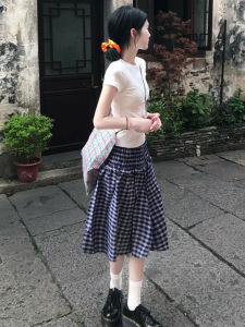 unifittoo | Unique Blue Plaid Umbrella Skirt