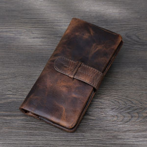 Ví Da Bò Nguyên Chất Thủ Công Retro Cho Nam Có Nhiều Khe Cắm Thẻ Dung Lượng Lớn Túi Xách Dài Có Khóa Kéo Ví Da Bò Nguyên Chất