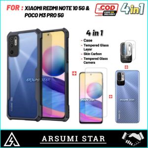 PAKET MURAH 4 IN 1 CASE XIAOMI REDMI NOTE 10 5G & POCO M3 PRO 5G CASING TRANSPARANST  + ANTI GORES LAYAR + SKIN CARBON + SKIN CAMERA LENS