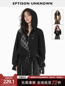 EPTISON Womens Loose Fit Plaid Short Jacket Autumn 2025 Vintage Style Casual Top Cotton Polyester Blend Zipper Closure