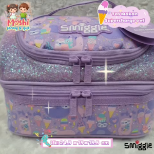 Lunch Bag Double Decker Supercharge Sloth Purple / Tas Makan Owl Purple / Tas Bekal Anak Perempuan Tanpa Tali Motif Sloth