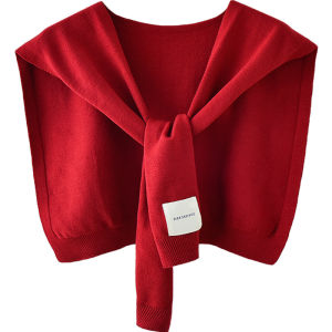 CAIENGE | Spring Autumn Red Knitted Shawl for Women