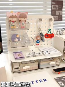 Pegboard Shelf with Drawer Desktop Organizer Desk Shelf Plastic Combinable Storage Organizer Decor