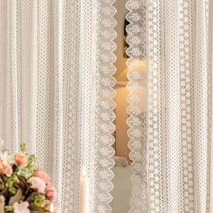 White Lace Sheer Curtain Panel for Bedroom Living Room Decoration Exquisite Soft Filtered Light Elegant Door Window Drapery