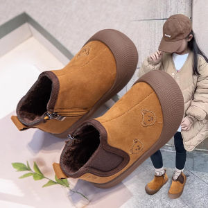 Childrens Cotton Boots Winter New Style Fleece Lined Soft Bottom Warm British Style Booties for Little Girls Ages 3-12