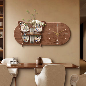 RUIBAHAO | Vintage Restaurant Decor Clock Art French Retro Style Hydroponic Plant Wall Hanging Mural