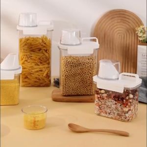 กล่องเก็บอาหารแห้ง ถังเก็บอาหารแห้ง พร้อมถ้วยตวง กล่องใส่ข้าวสาร ใส่ธัญพืช ใส่ซีเรียล ถนอมอาหาร สูญญากาศ ปิดสนิท อาหารสัตว์เลี้ยง