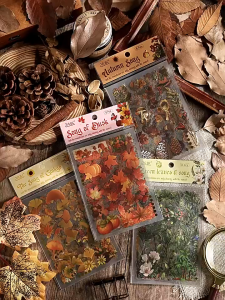 Retro leaves forest decorative stickers vintage hot stamping hand account sticker pack