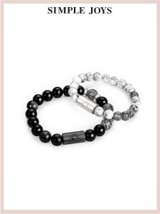 Simple Joys Original Design Couple Bracelets Black Obsidian White Pineapple Map Stone Sunset Happy Birthday Gift Fashion Jewelry