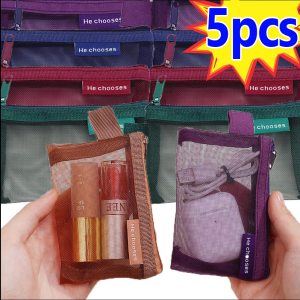 Portable Nylon Mesh Bag Zipper Pouch Coin Earphone Credit Card Holder Makeup Cosmetics Storage Bag Lipsticks Organizer