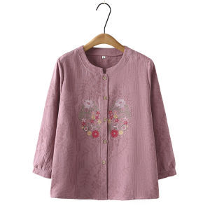 Elderly Womens Cotton Embroidered Long Sleeve Shirt And Cardigan Set Comfortable Breathable Spring Autumn Wear for Grandmas
