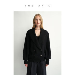 Merino Wool Big Lapel Double Breasted Knit Cardigan Bell Sleeve