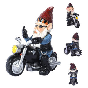 1pc Garden Gnome Riding Motorcycle Funny Outdoor Gnome Decoration Indoor Outdoor Lawn Figurines for Home Yard Decor