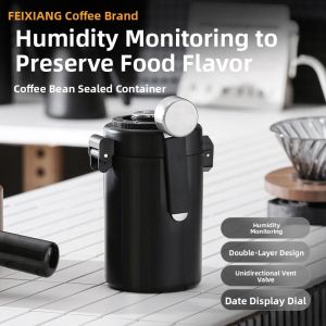 Timemore | Food-Grade Coffee Bean Storage Can with Humidity Monitoring and Double-layer Storage 304 Stainless Steel