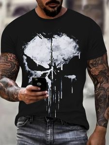 Summer 2025 New fashion skull T-shirt 3D Printed personalized round-neck skull pattern polyester mens T-shirt