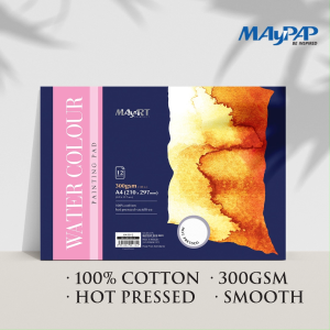 MayArt SC Watercolour Pad 300gsm 100% Cotton Hot Pressed A3/A4