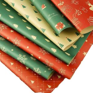 74*50cm Christmas Gift wrapping paper Christmas wrapping paper DIY Kraft Paper wrapping paper holiday super thick and large high-end gift decoration gift box Santa Claus Snowflake Elk DIY Gift Paper New Year Favors Party wrapping paper Bag Decor