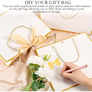 10 Pcs Thank You Gift Bags with Handle 12x10x4  Return Gifts Bag  Bow Ribbon for Wedding Bridesmaid Shower New Year Birthday