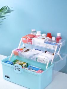 Medical Storage Box Foldable First Aid Kit  Household With Multi-Layer Lid Hand Carry Kotak ubat Waterproof Portable Container 醫藥箱