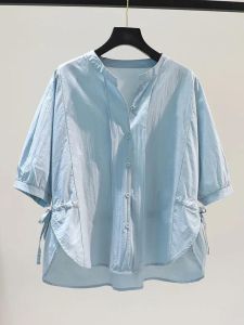 Shalldoer | Natural Fabric Short Sleeve Women Shirt Flax Loose Oversized Top
