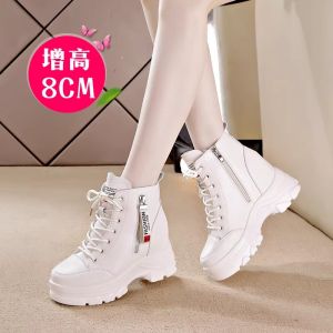 Womens Thick Bottom High Heel Short Boots Winter Warm Plush Leather Martin Boots Sweet Style round Toe Winter Shoes