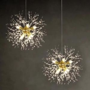 Modern Crystal Pendant Light Gold Firework Chandelier 8 Bulbs 32 Strings G9 Fixture for Living Room Bedroom Dining Room