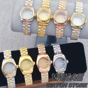 28mm Two Tone Silver Rose Gold NH05 Womens Watch Case Fluted Polished Slope Round Bezel Sapphire Glass Waterproof NH05 Movement