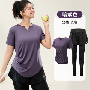 Loose plus Size Yoga Fitness Clothes for Women Cover Belly Running Sports Top And Bottom Set Pilates Exercise plus Size