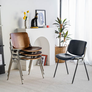 Vintage Mid-Century Wooden Frame Dining Chair Stainless Steel Backrest Soft Padded Commercial Use Restaurant Coffee Shop Chair