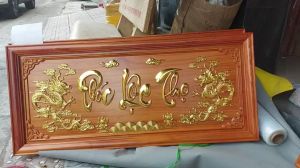 Tranh Phúc Lộc Thọ gỗ hương đỏ 48x108 cm