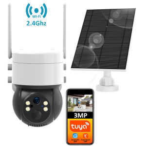 Camera Giám Sát Ngoài Trời Tuya Smart Life 3MP WiFi Pin Năng Lượng Mặt Trời PTZ Với Tính Năng Theo Dõi Chuyển Động Tự Động Tầm Nhìn Ban Đêm PIR Và Âm Thanh Hai Chiều