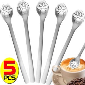 5PCS Creative Cute Cat Claw Stainless Steel Spoon for Ice Cream Coffee Tea Dessert Spoon Kitchen Tableware Accessories