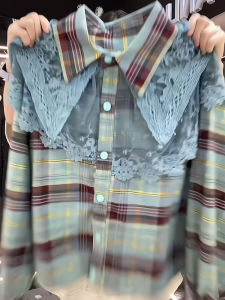 Fashionable Plaid Shirt Beautiful Patchwork Spring 2025 Womens High-End Style Korean Version Long Sleeve Office Commute Wear