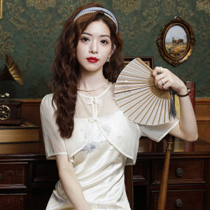 New Chinese Style Short Sleeve Shirt Women Summer Thin Sun Protection Chiffon Small Shawl Strap Dress Outerwear Top Buttoned