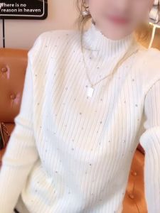 UYFY | Sparkling Heavy Embellished Knitted White Sweater Turtleneck