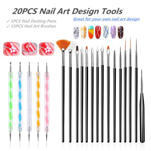 LULAA | 20Pcs/Set Acrylic French Stripe Nail Art Line Painting Pen 3D Tips Manicure Slim Line Drawing Pen UV Gel Brushes Painting Tools