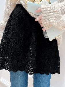 กระโปรงสั้นทรงเอผ้าลูกไม้สไตล์ใหม่สำหรับผู้หญิงในฤดูใบไม้ผลิและฤดูใบไม้ร่วง เอวสูง ทรงหลวม สไตล์เกาหลี กระโปรงสั้นผ้าฝ้ายผสม